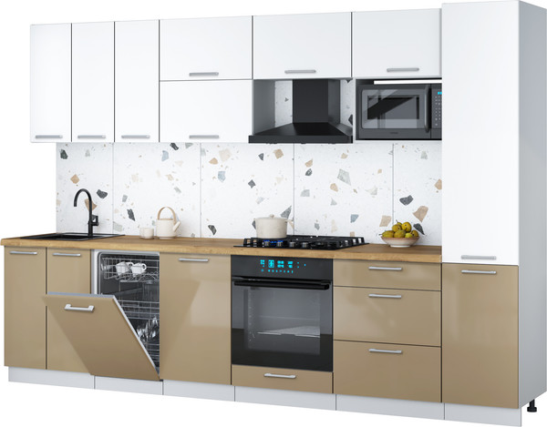 Изображение товара Кухонный гарнитур Интерлиния Мила Gloss 3.1-ПМ4 (капучино глянец/белый/дуб бунратти)