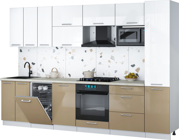 Изображение товара Кухонный гарнитур Интерлиния Мила Gloss 3.1-ПМ4 (капучино глянец/белый глянец/опал светлый)