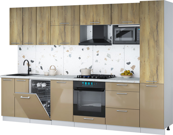 Изображение товара Кухонный гарнитур Интерлиния Мила Gloss 3.1-ПМ4 (капучино глянец/дуб вотан/серый каспий)