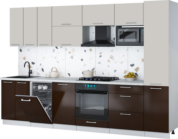 Изображение товара Кухонный гарнитур Интерлиния Мила Gloss 3.1-ПМ4 (шоколад глянец/кашемир/серый каспий)