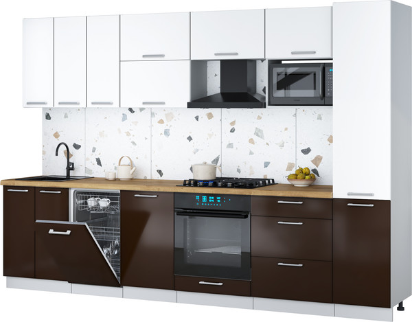 Изображение товара Кухонный гарнитур Интерлиния Мила Gloss 3.1-ПМ4 (шоколад глянец/белый/дуб бунратти)