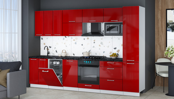 Изображение товара Кухонный гарнитур Интерлиния Мила Gloss 3.1-ПМ4 (красный глянец/красный глянец/кастилло темный)