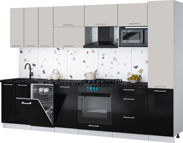 Изображение товара Кухонный гарнитур Интерлиния Мила Gloss 3.1-ПМ4 (черный глянец/кашемир/кастилло темный)