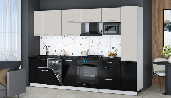Изображение товара Кухонный гарнитур Интерлиния Мила Gloss 3.1-ПМ4 (черный глянец/кашемир/кастилло темный)