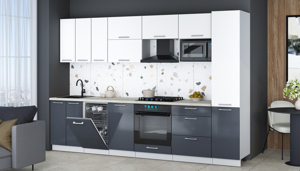 Изображение товара Кухонный гарнитур Интерлиния Мила Gloss 3.1-ПМ4 (асфальт глянец/белый/опал светлый)