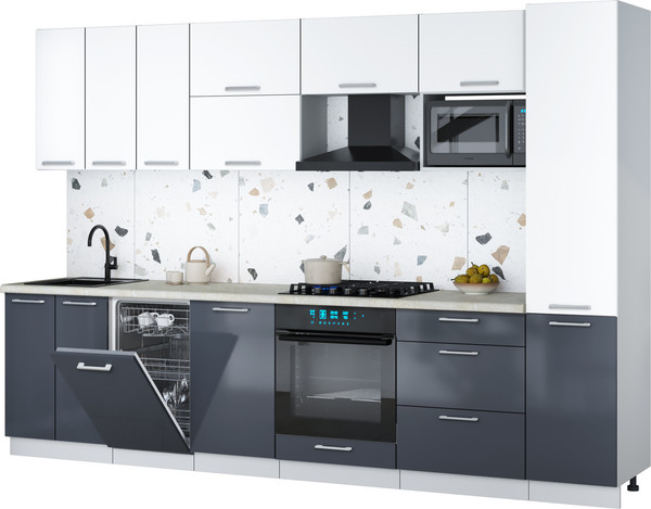 Изображение товара Кухонный гарнитур Интерлиния Мила Gloss 3.1-ПМ4 (асфальт глянец/белый/опал светлый)