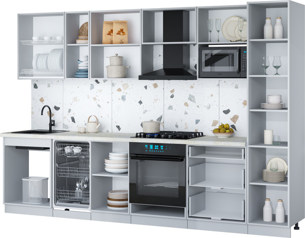 Изображение товара Кухонный гарнитур Интерлиния Мила Gloss 3.1-ПМ4 (асфальт глянец/белый глянец/белый гранит)