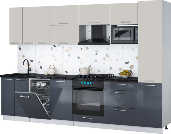 Изображение товара Кухонный гарнитур Интерлиния Мила Gloss 3.1-ПМ4 (асфальт глянец/кашемир/кастилло темный)