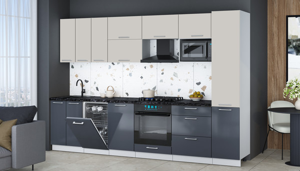 Изображение товара Кухонный гарнитур Интерлиния Мила Gloss 3.1-ПМ4 (асфальт глянец/кашемир/кастилло темный)