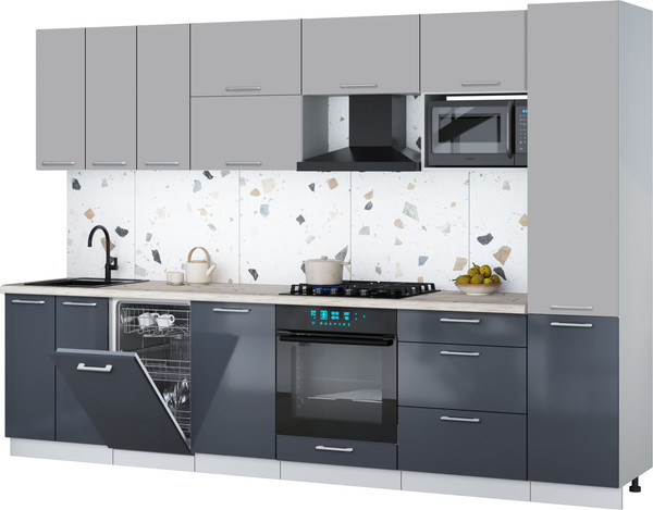 Изображение товара Кухонный гарнитур Интерлиния Мила Gloss 3.1-ПМ4 (асфальт глянец/грей/бискайская сосна)