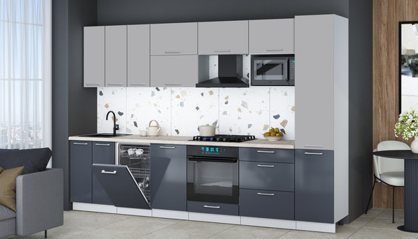 Изображение товара Кухонный гарнитур Интерлиния Мила Gloss 3.1-ПМ4 (асфальт глянец/грей/бискайская сосна)