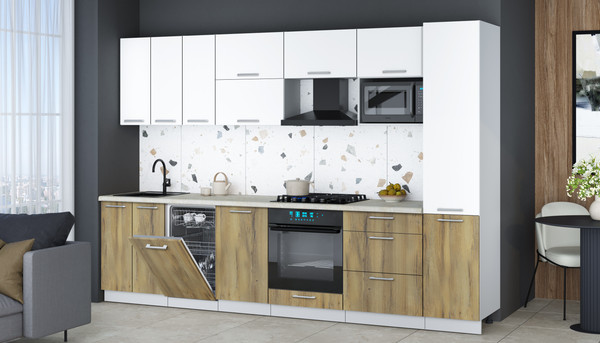 Изображение товара Кухонный гарнитур Интерлиния Мила Gloss 3.1-ПМ4 (дуб вотан/белый/опал светлый)