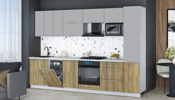 Изображение товара Кухонный гарнитур Интерлиния Мила Gloss 3.1-ПМ4 (дуб вотан/грей/серый каспий)