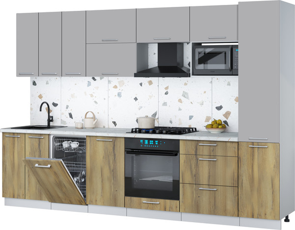 Изображение товара Кухонный гарнитур Интерлиния Мила Gloss 3.1-ПМ4 (дуб вотан/грей/серый каспий)