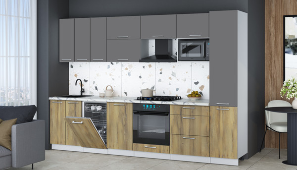 Изображение товара Кухонный гарнитур Интерлиния Мила Gloss 3.1-ПМ4 (дуб вотан/серый/белый гранит)