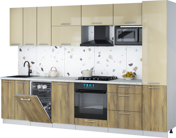 Изображение товара Кухонный гарнитур Интерлиния Мила Gloss 3.1-ПМ4 (дуб вотан/ваниль глянец/серый каспий)