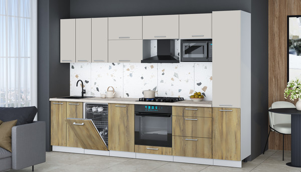 Изображение товара Кухонный гарнитур Интерлиния Мила Gloss 3.1-ПМ4 (дуб вотан/кашемир/бискайская сосна)