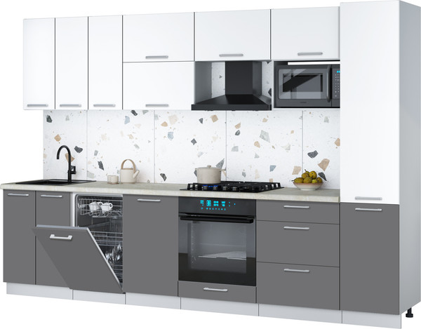 Изображение товара Кухонный гарнитур Интерлиния Мила Gloss 3.1-ПМ4 (серый/белый/опал светлый)
