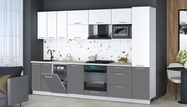 Изображение товара Кухонный гарнитур Интерлиния Мила Gloss 3.1-ПМ4 (серый/белый/опал светлый)