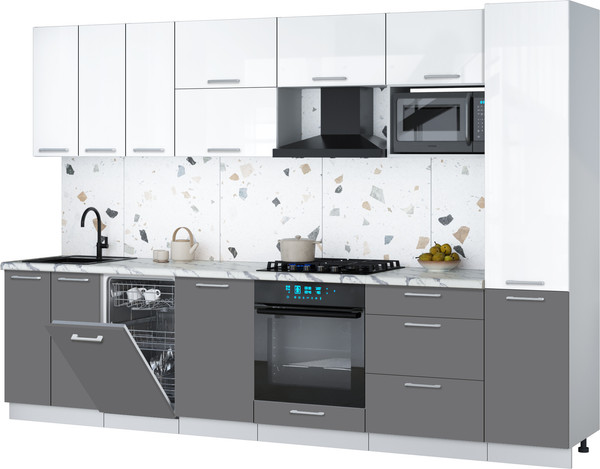 Изображение товара Кухонный гарнитур Интерлиния Мила Gloss 3.1-ПМ4 (серый/белый глянец/белый гранит)