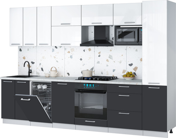 Изображение товара Кухонный гарнитур Интерлиния Мила Gloss 3.1-ПМ4 (пепел/белый глянец/серый каспий)