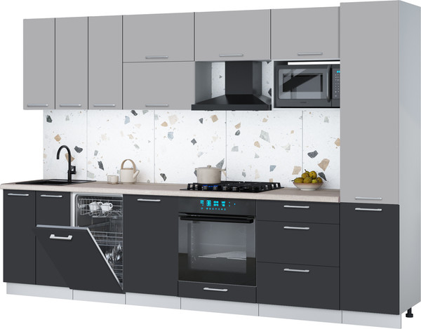 Изображение товара Кухонный гарнитур Интерлиния Мила Gloss 3.1-ПМ4 (пепел/грей/травертин серый)