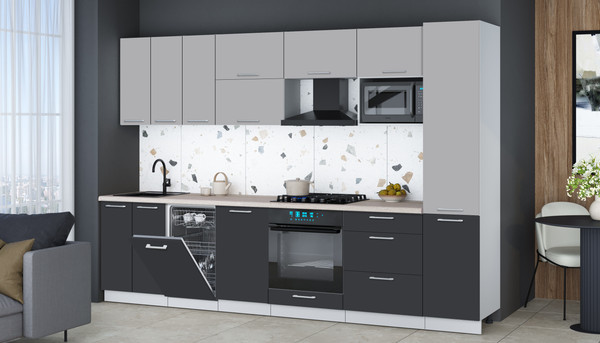 Изображение товара Кухонный гарнитур Интерлиния Мила Gloss 3.1-ПМ4 (пепел/грей/травертин серый)