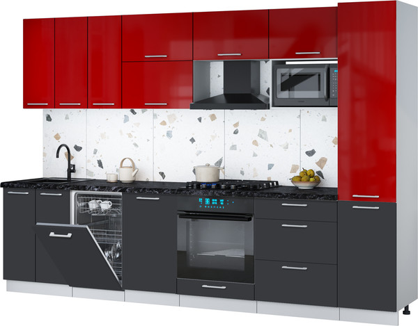 Изображение товара Кухонный гарнитур Интерлиния Мила Gloss 3.1-ПМ4 (пепел/красный глянец/кастилло темный)