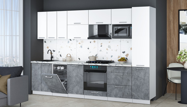 Изображение товара Кухонный гарнитур Интерлиния Мила Gloss 3.1-ПМ4 (керамика/белый/белый гранит)