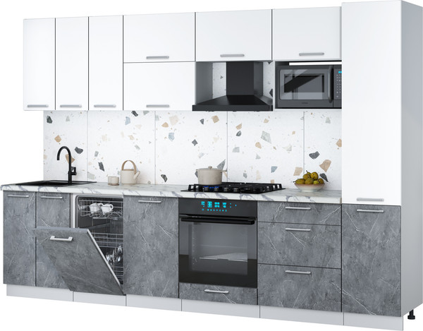 Изображение товара Кухонный гарнитур Интерлиния Мила Gloss 3.1-ПМ4 (керамика/белый/белый гранит)