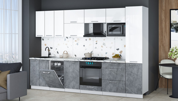 Изображение товара Кухонный гарнитур Интерлиния Мила Gloss 3.1-ПМ4 (керамика/белый глянец/белый гранит)