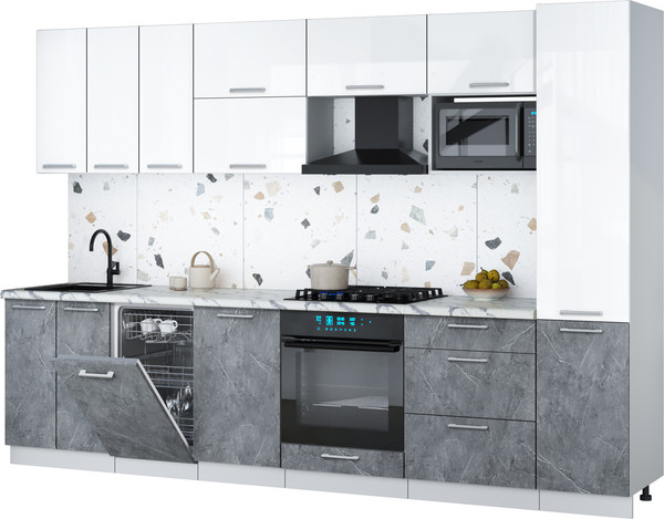 Изображение товара Кухонный гарнитур Интерлиния Мила Gloss 3.1-ПМ4 (керамика/белый глянец/белый гранит)