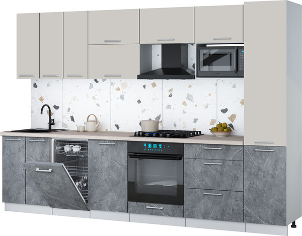 Изображение товара Кухонный гарнитур Интерлиния Мила Gloss 3.1-ПМ4 (керамика/кашемир/травертин серый)