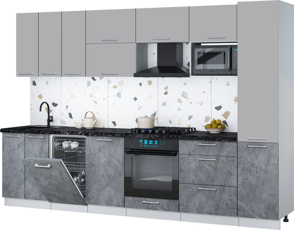 Изображение товара Кухонный гарнитур Интерлиния Мила Gloss 3.1-ПМ4 (керамика/грей/кастилло темный)