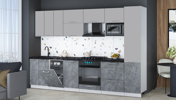 Изображение товара Кухонный гарнитур Интерлиния Мила Gloss 3.1-ПМ4 (керамика/грей/кастилло темный)