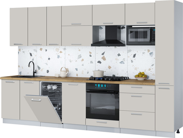 Изображение товара Кухонный гарнитур Интерлиния Мила Gloss 3.2-ПМ4 (кашемир/кашемир/дуб бунратти)