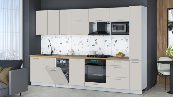 Изображение товара Кухонный гарнитур Интерлиния Мила Gloss 3.2-ПМ4 (кашемир/кашемир/дуб бунратти)