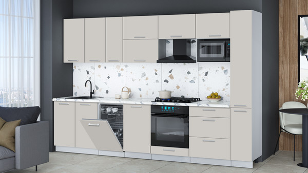 Изображение товара Кухонный гарнитур Интерлиния Мила Gloss 3.2-ПМ4 (кашемир/кашемир/белый гранит)