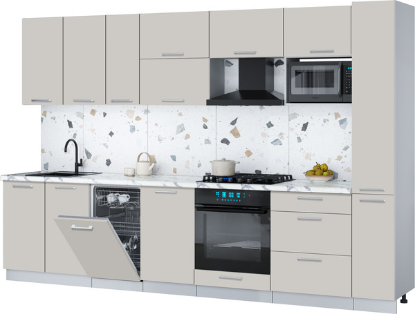 Изображение товара Кухонный гарнитур Интерлиния Мила Gloss 3.2-ПМ4 (кашемир/кашемир/белый гранит)