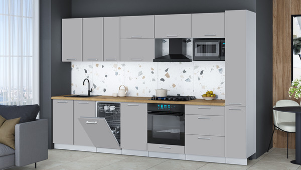 Изображение товара Кухонный гарнитур Интерлиния Мила Gloss 3.2-ПМ4 (грей/грей/дуб бунратти)