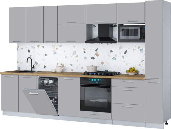 Изображение товара Кухонный гарнитур Интерлиния Мила Gloss 3.2-ПМ4 (грей/грей/дуб бунратти)