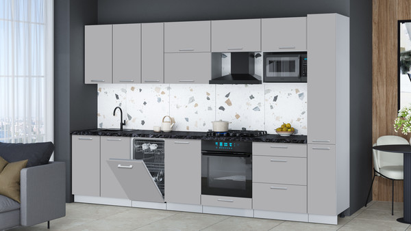 Изображение товара Кухонный гарнитур Интерлиния Мила Gloss 3.2-ПМ4 (грей/грей/кастилло темный)