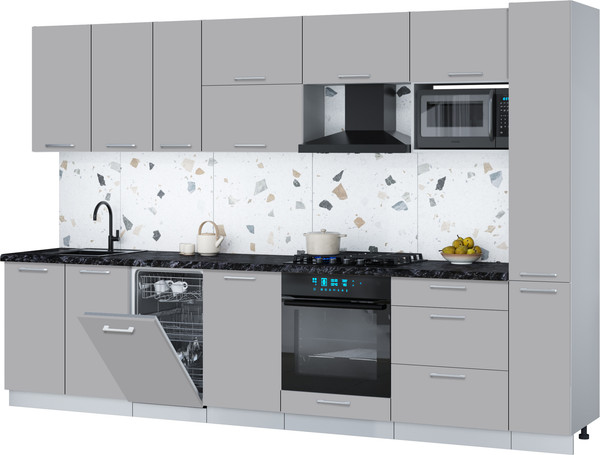 Изображение товара Кухонный гарнитур Интерлиния Мила Gloss 3.2-ПМ4 (грей/грей/кастилло темный)