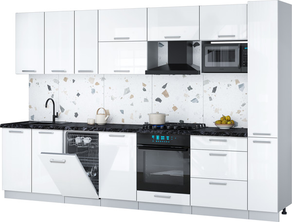 Изображение товара Кухонный гарнитур Interline Мила Gloss 3.2-ПМ4 (белый глянец/белый глянец/кастилло темный)