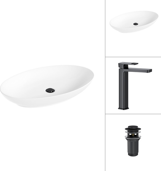 Изображение товара Умывальник со смесителем Lauter 21571 + Cascade 21СК0655BS с донным клапаном 21190B (черный матовый)