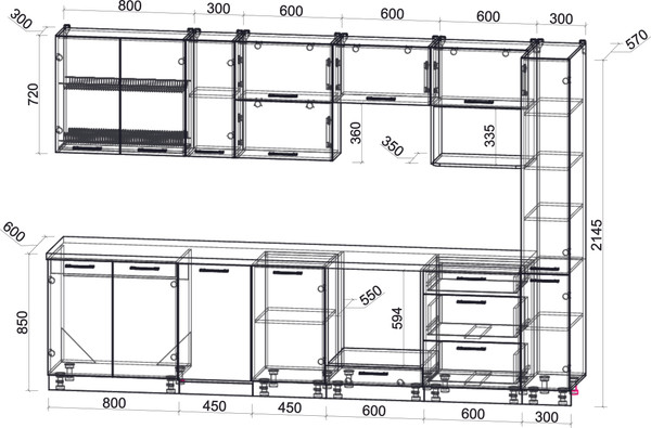 Изображение товара Кухонный гарнитур Интерлиния Мила Gloss 3.2-ПМ4 (асфальт глянец/белый глянец/белый гранит)