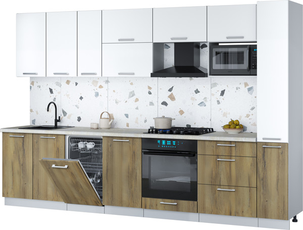 Изображение товара Кухонный гарнитур Интерлиния Мила Gloss 3.2-ПМ4 (дуб вотан/белый/опал светлый)