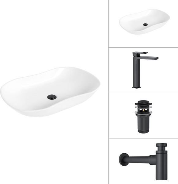 Изображение товара Умывальник со смесителем Lauter 21570 + Cascade 21СК0655BS + сифон 21635B + дон.клапан 21190B (черный матовый)