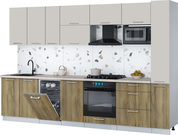 Изображение товара Кухонный гарнитур Интерлиния Мила Gloss 3.2-ПМ4 (дуб вотан/кашемир/бискайская сосна)