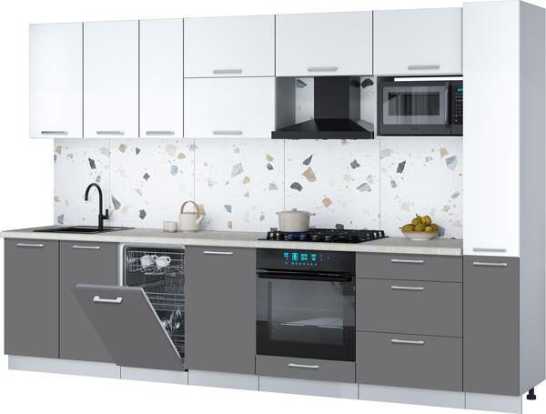 Изображение товара Кухонный гарнитур Интерлиния Мила Gloss 3.2-ПМ4 (серый/белый/опал светлый)